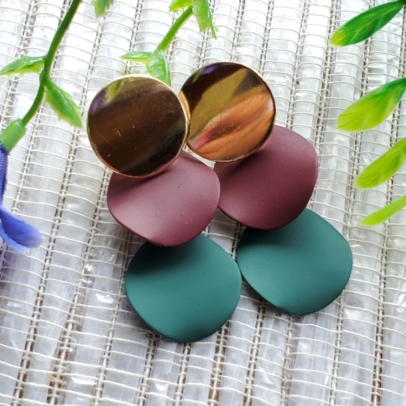 Fashion Bohemian Round Drop Metal Earrings purp/gn - Picture 10 of 14